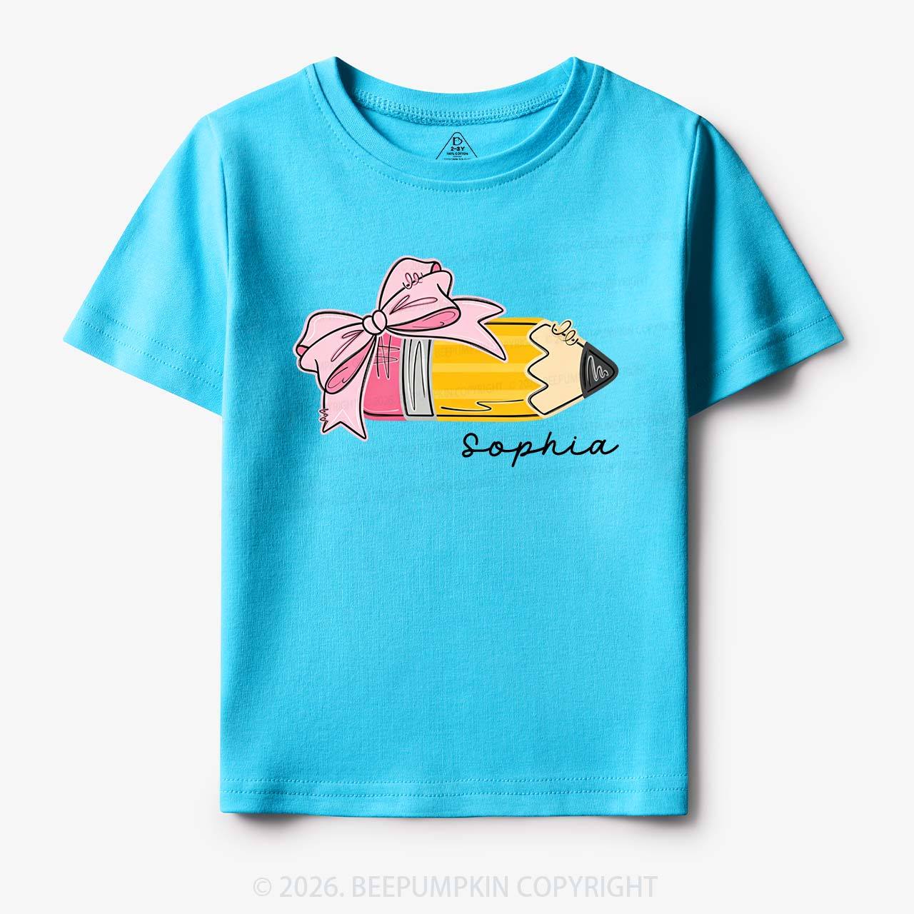 Personalized Name Girls Pencil With Bow Toddler&Kid's Tees