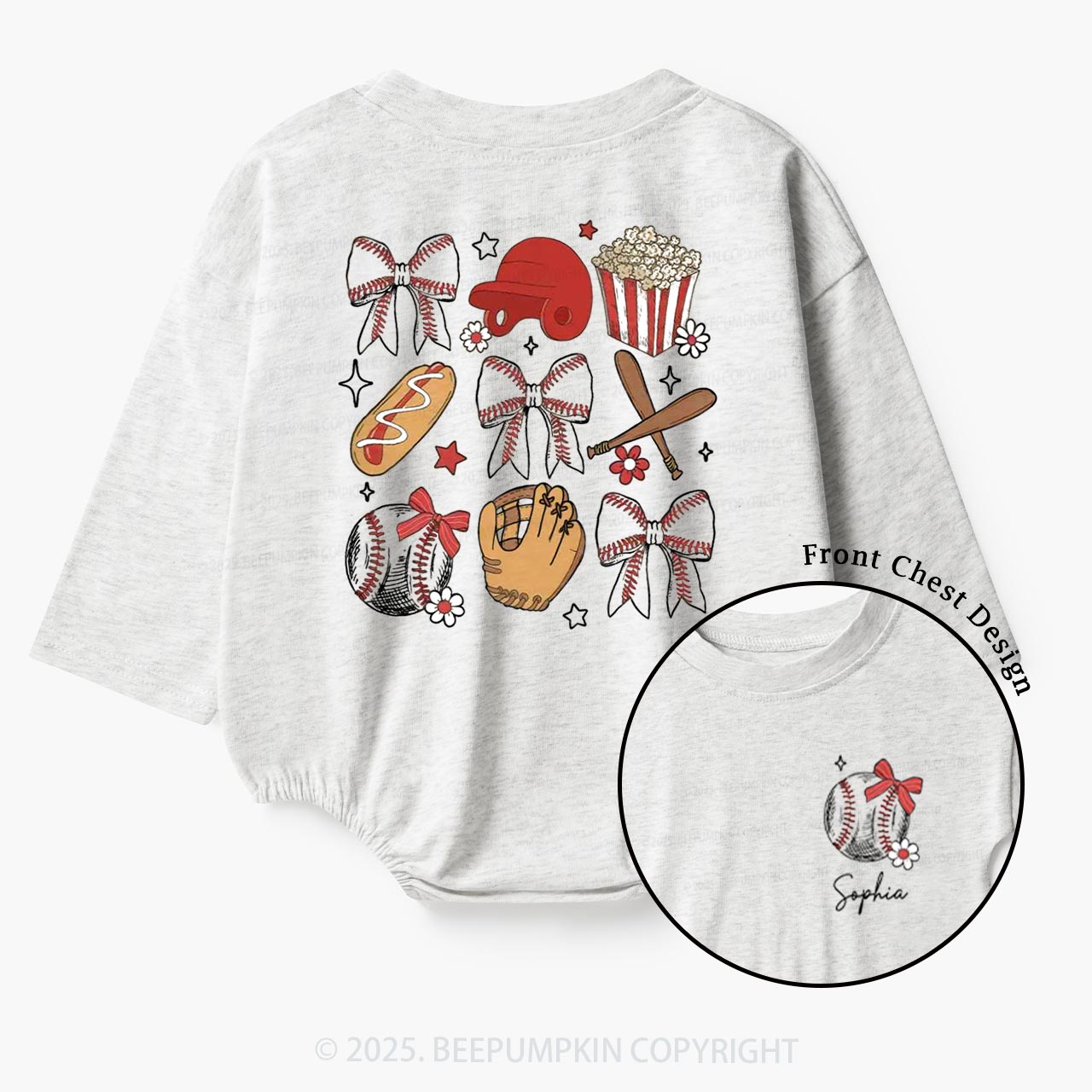 Personalized Girl Baseball Game Day Baby Bubble Romper Beepumpkin