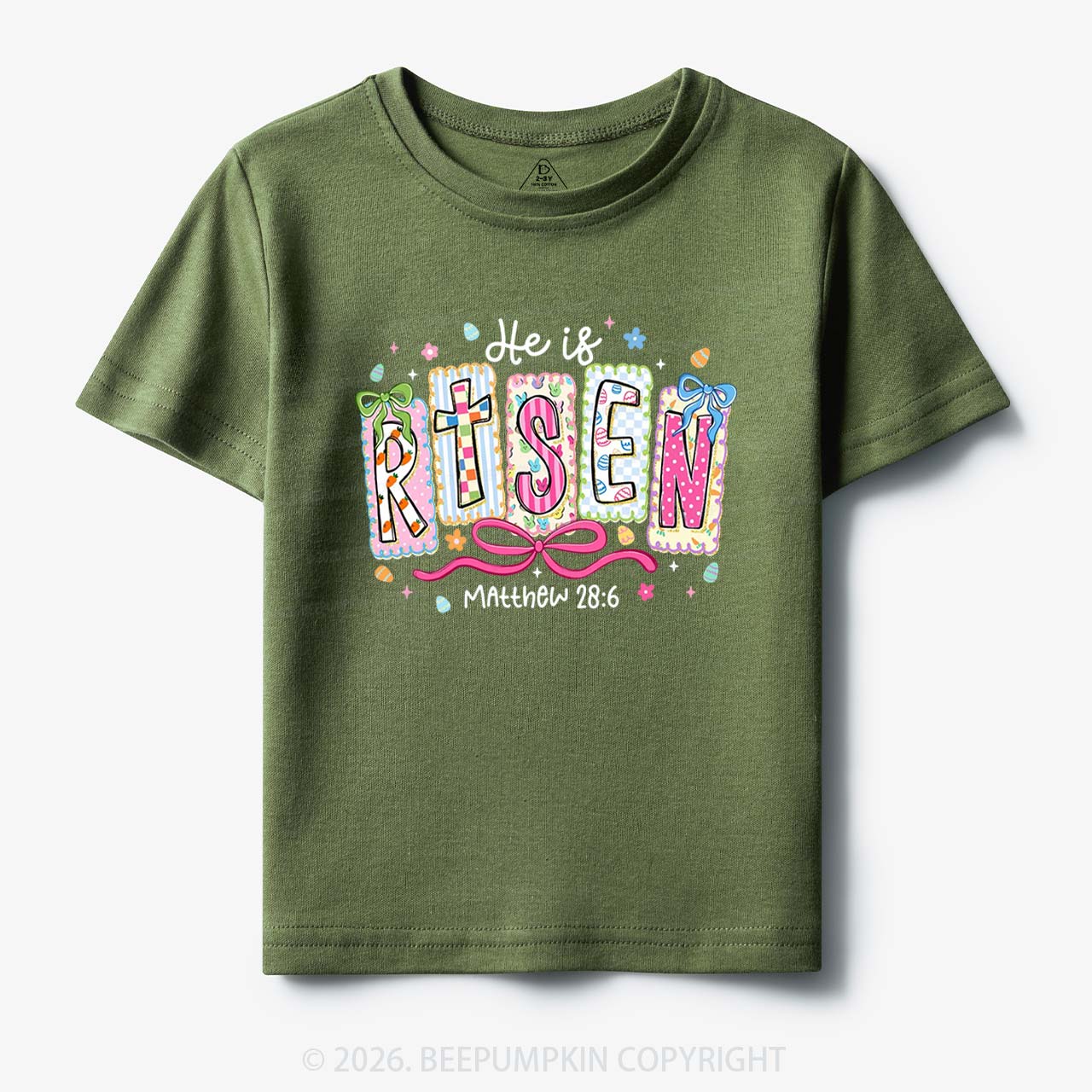 Easter Bow Lettering He Is Risen Toddler&Kids Tees