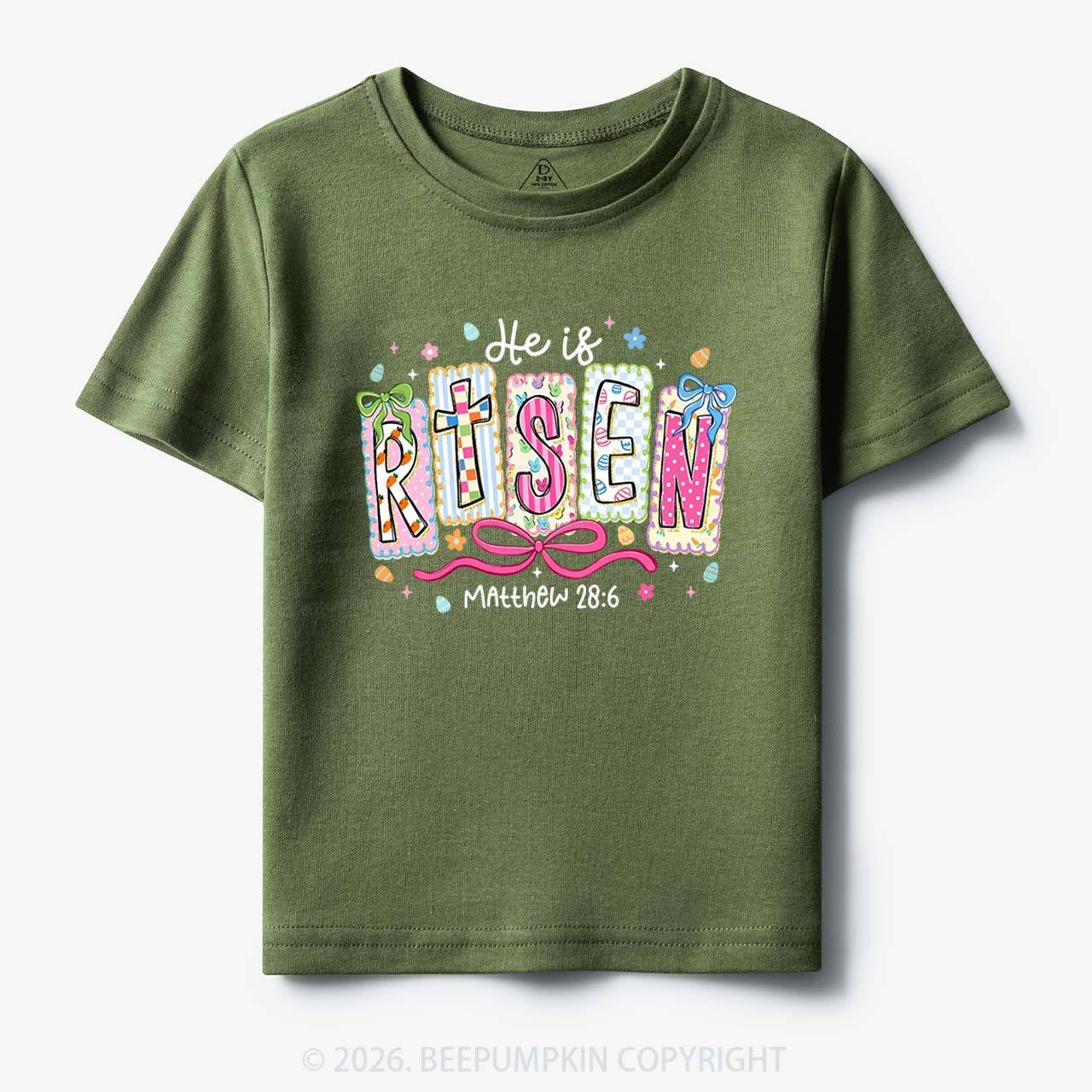 Easter Bow Lettering He Is Risen Toddler&Kids Tees