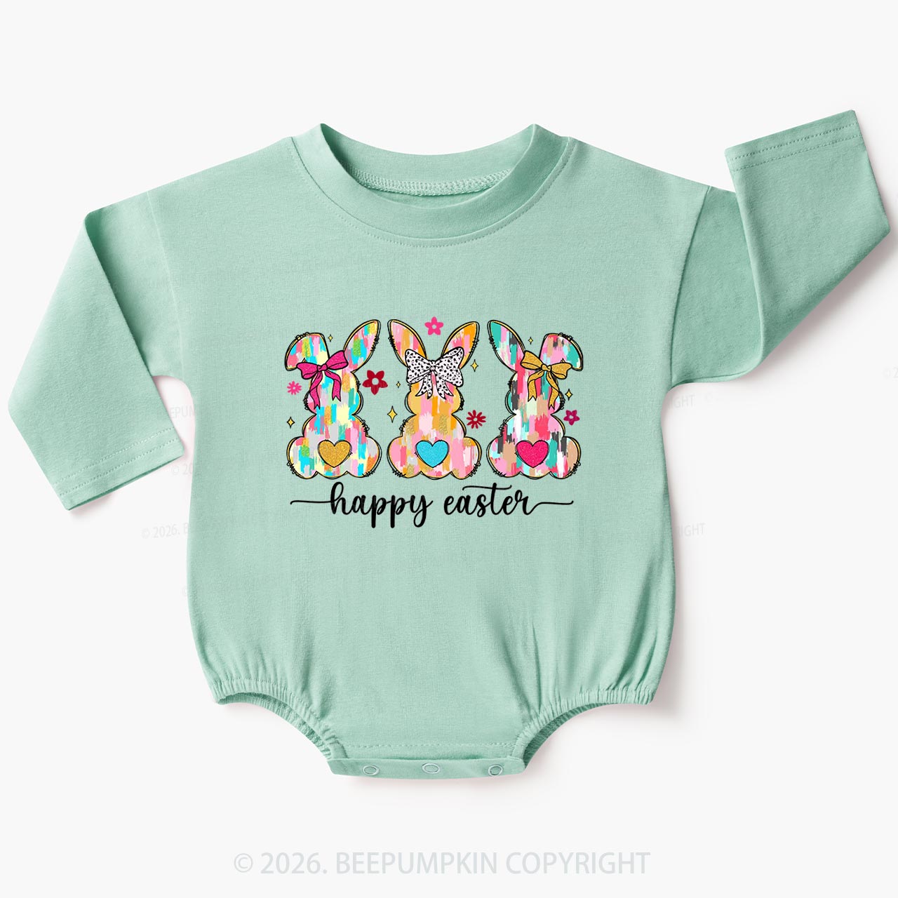Pastel Brush Happy Easter Bunnie Baby Bubble Romper