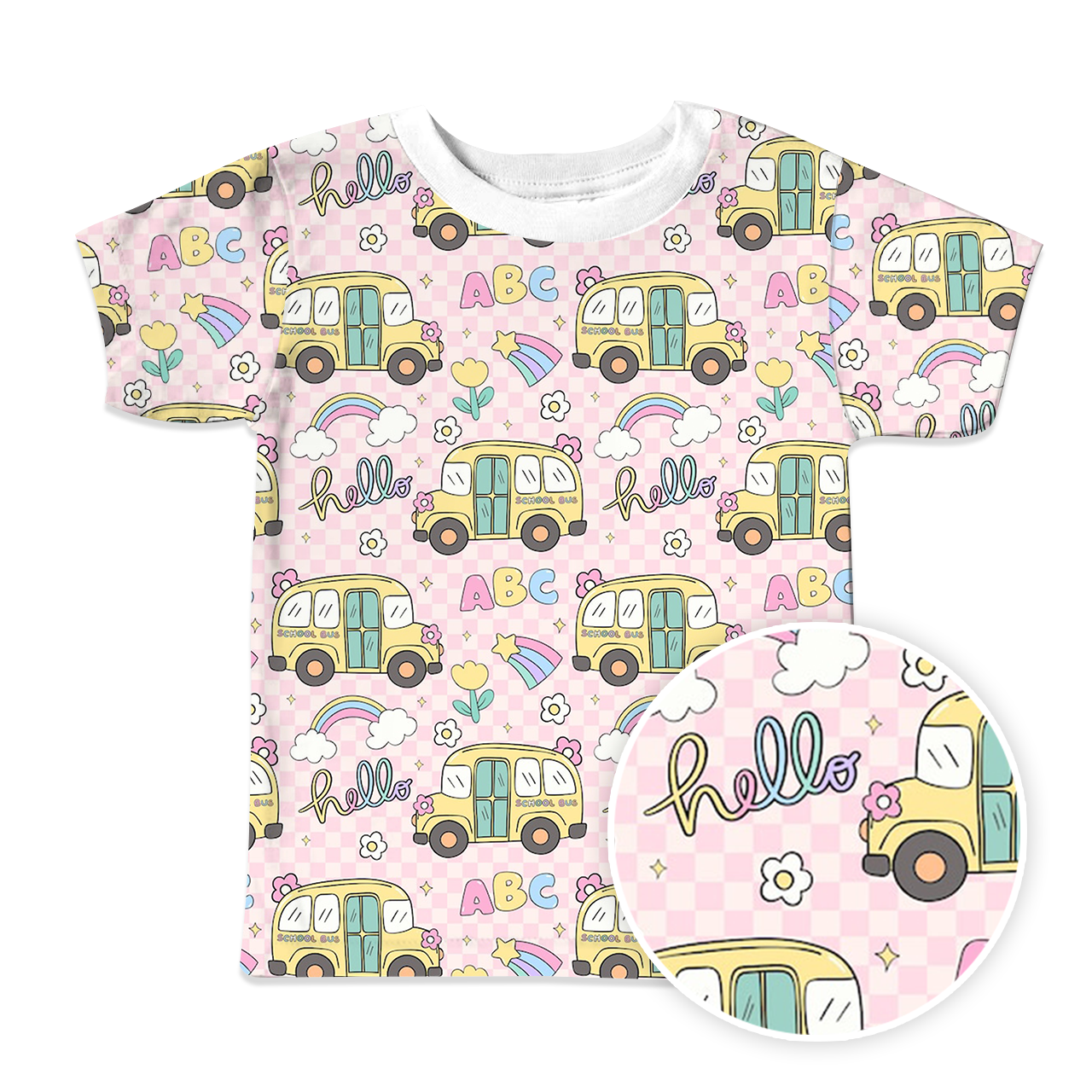 Pink School Bus All Over Print Kids Tees