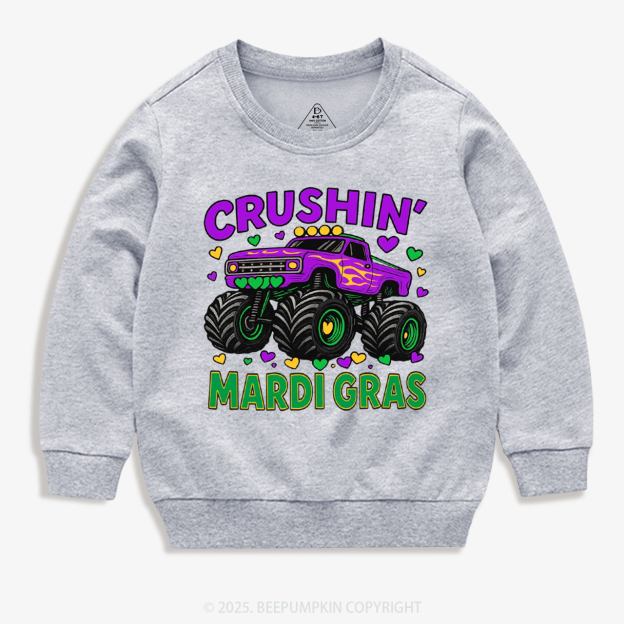 Crushin' Mardi Gras Monster Truck Kid's Sweatshirt