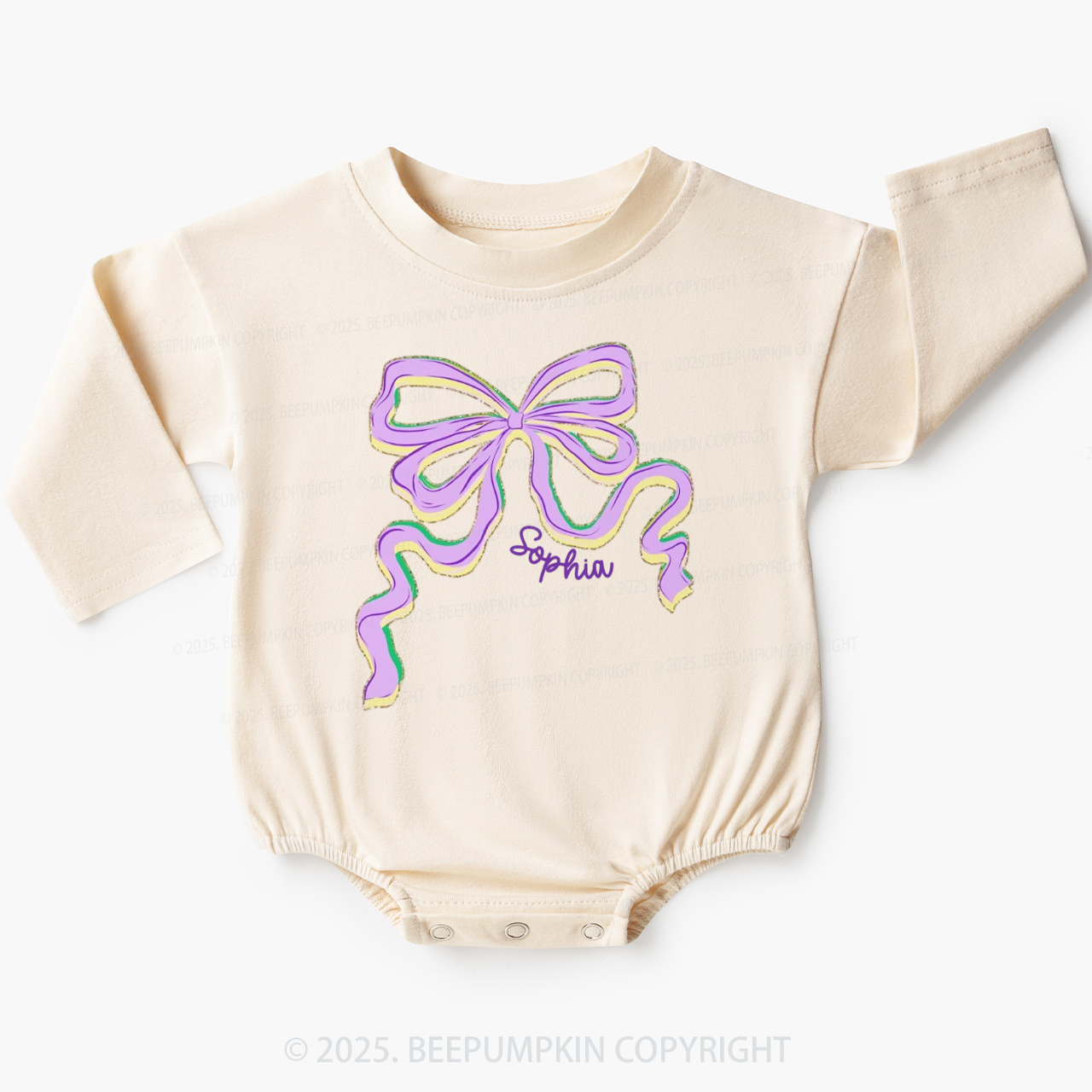 Personalized Sugar Bow Mardi Gras Baby Bubble Romper Beepumpkin