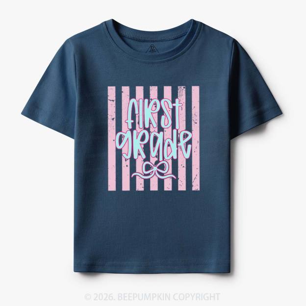 Colorful Stripes First Grade Cutie Bow Toddler&Kid's Tees