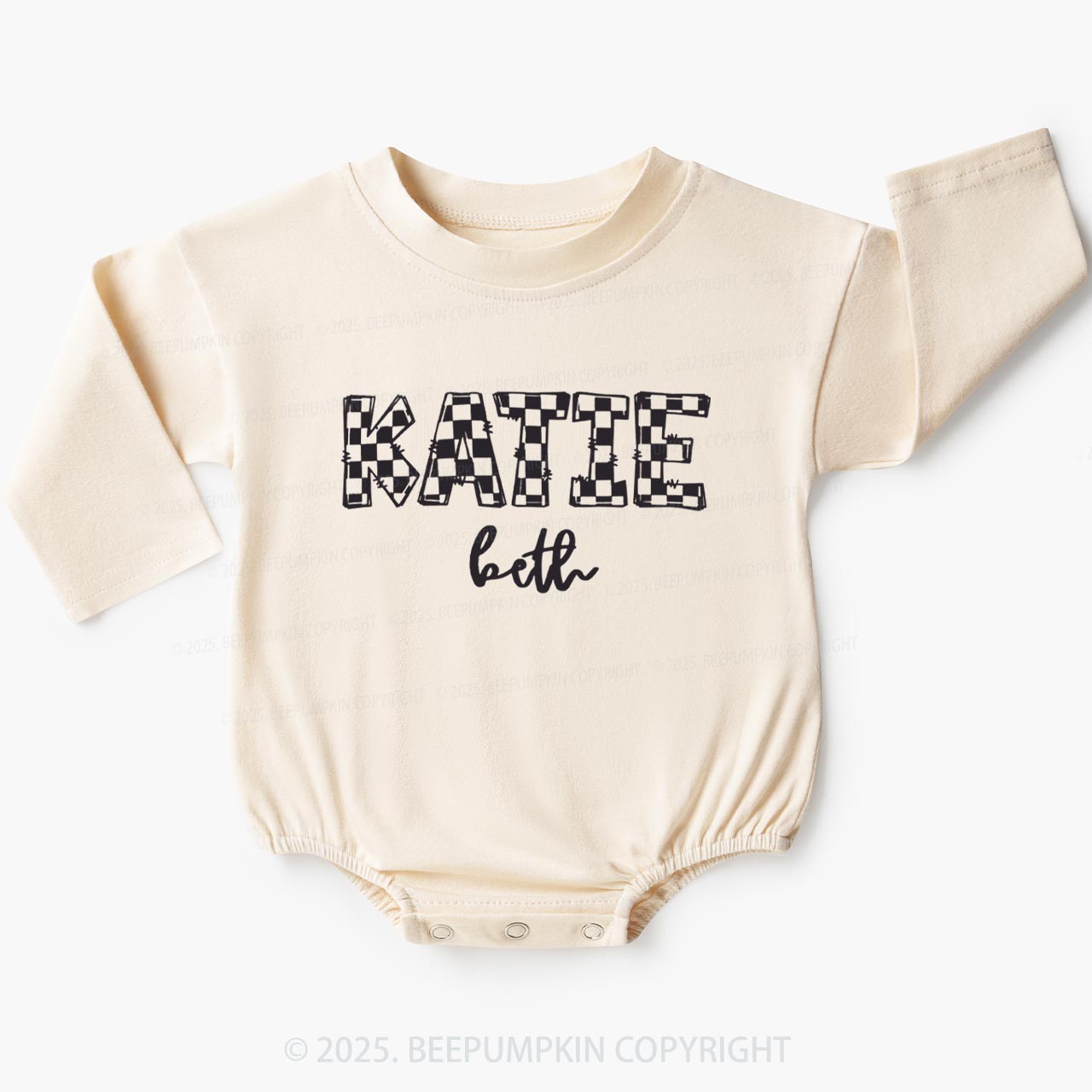 Personalized Checkered Name Baby Bubble Romper Beepumpkin