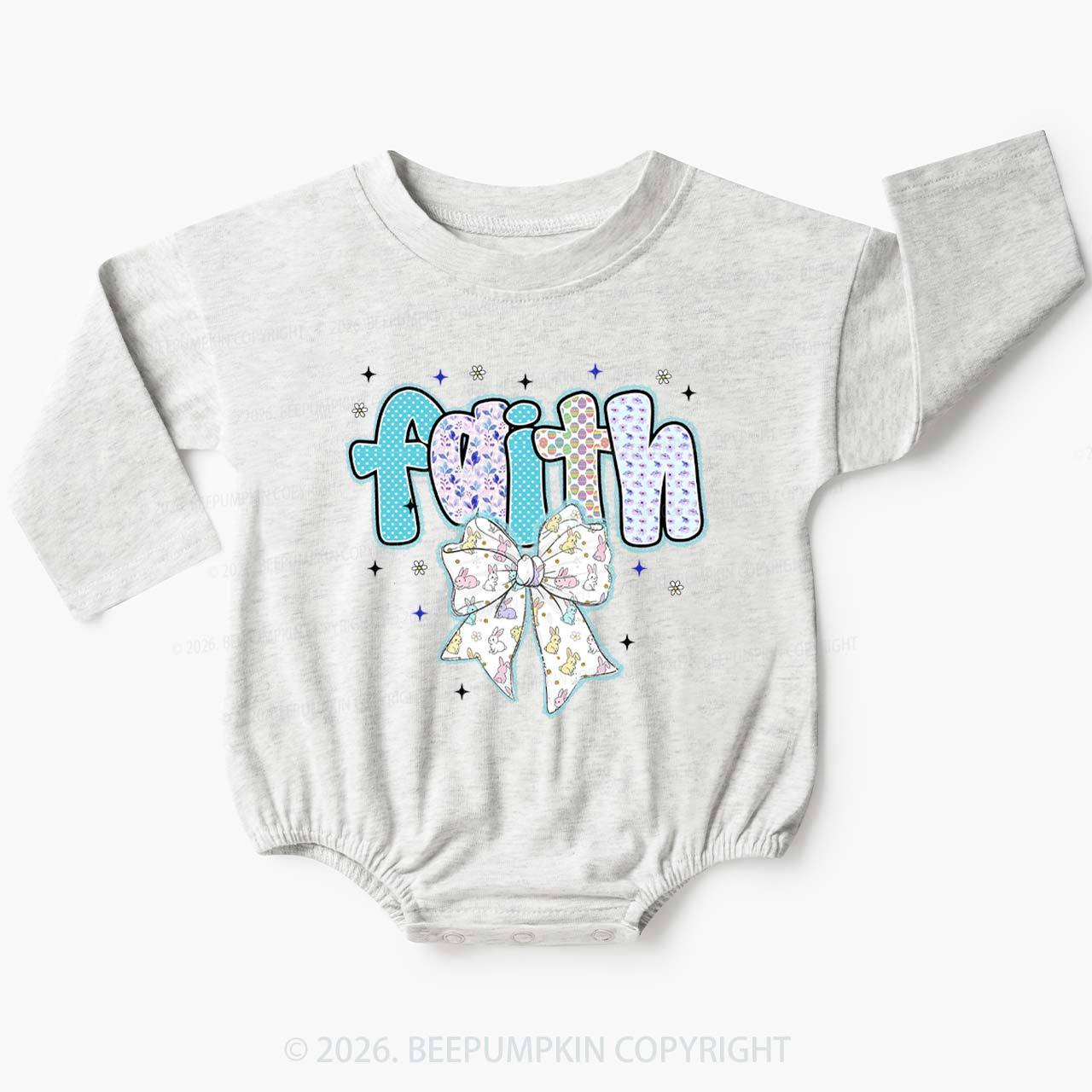 Blooming Faith Bunny Bow Baby Bubble Romper