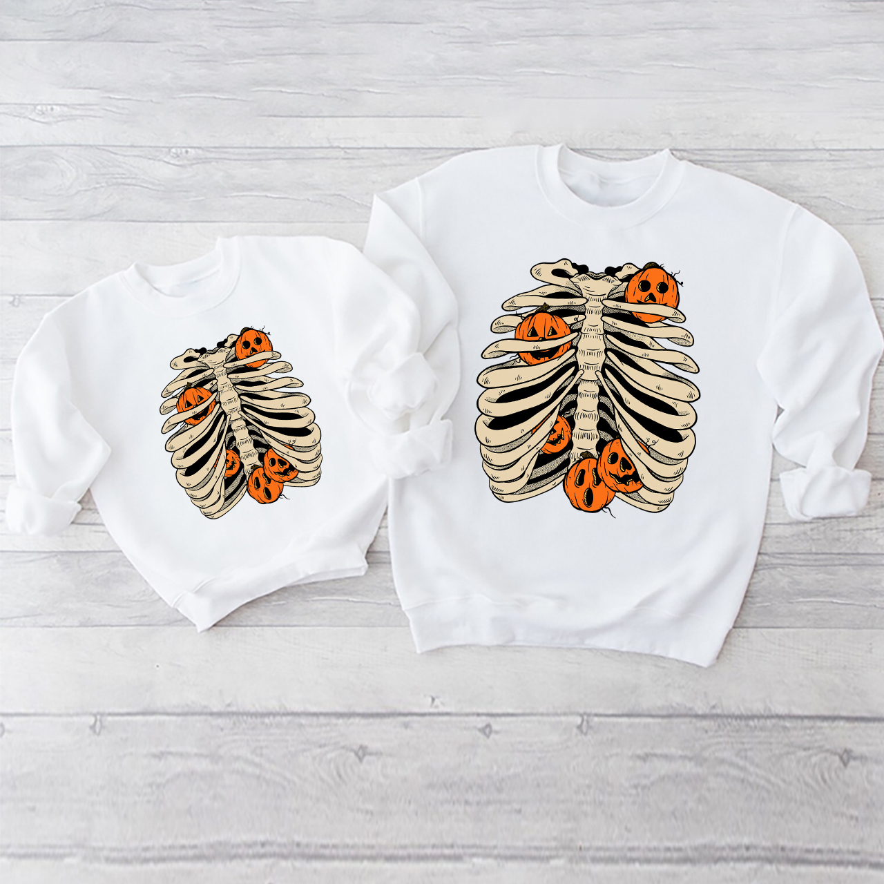 Pumpkin Bone Halloween Matching Sweatshirts