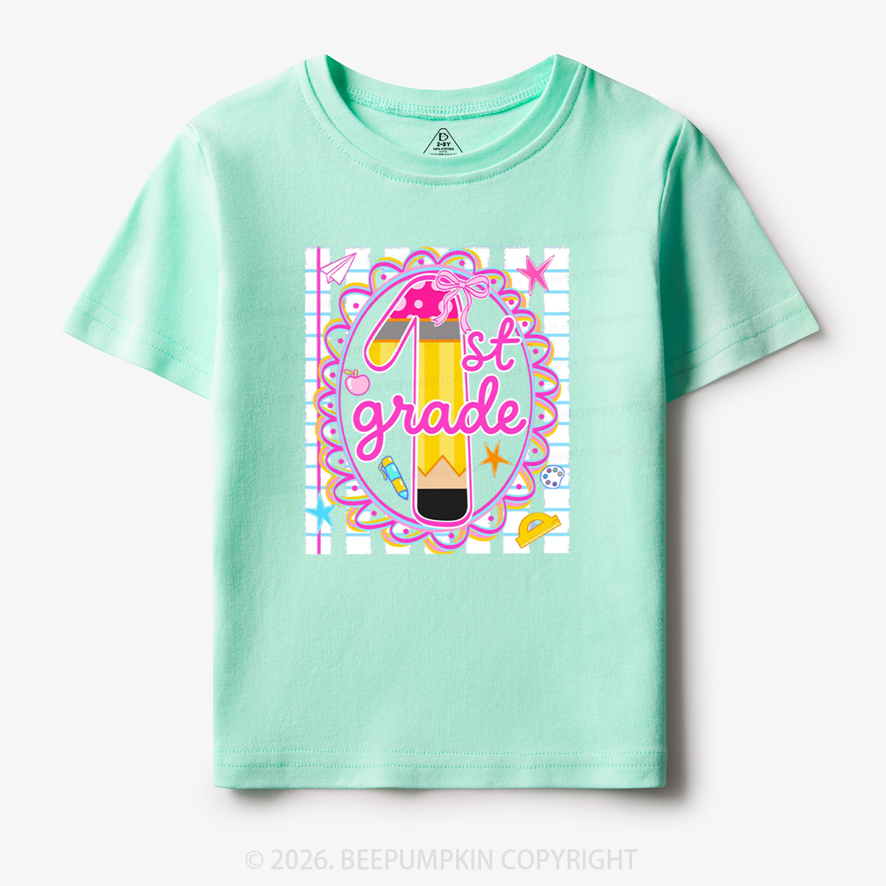 Personalized Pink Gingham Stripes Back To School Toddler&Kid's Tees