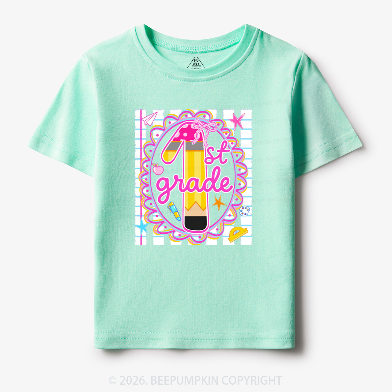 Personalized Pink Gingham Stripes Back To School Toddler&Kid's Tees