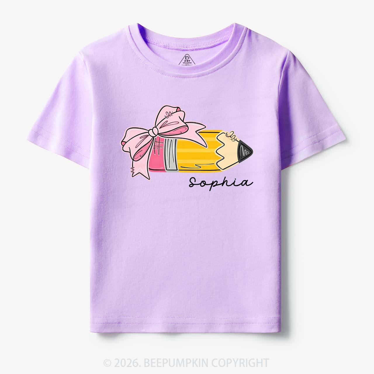 Personalized Name Girls Pencil With Bow Toddler&Kid's Tees