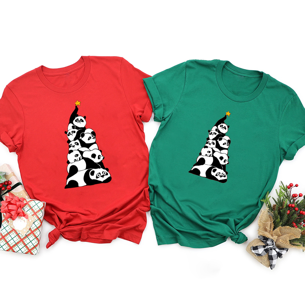 Christmas Tree Pandas Family Matching T-Shirt