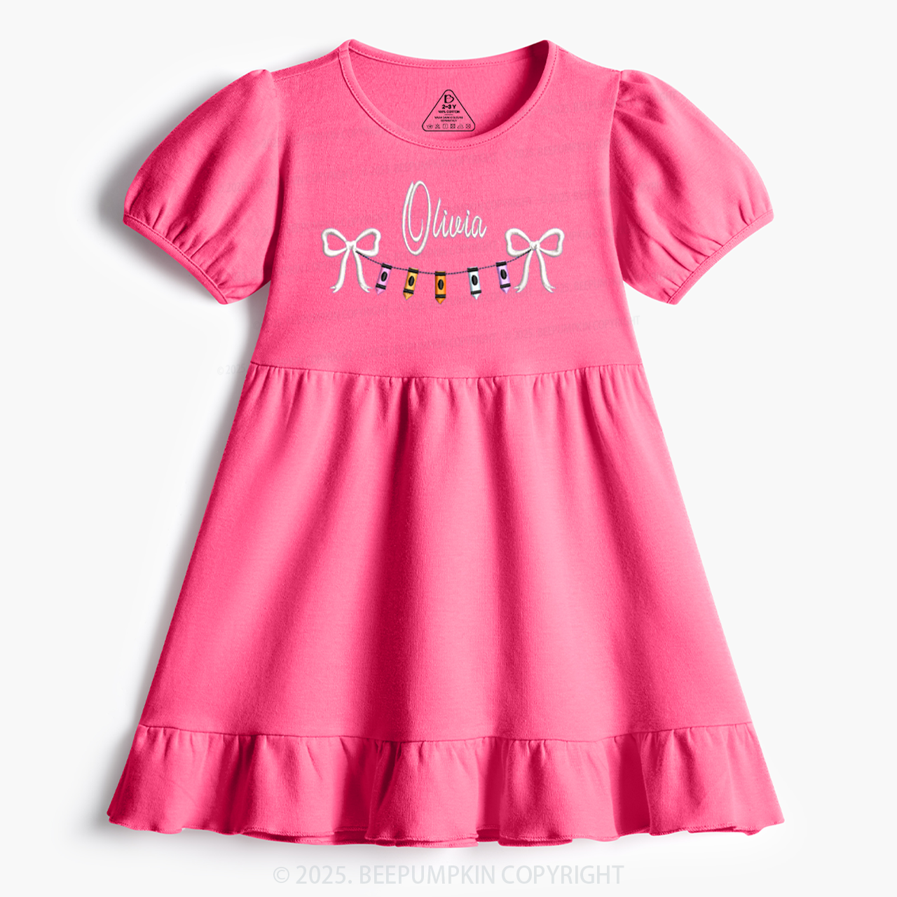 Embroidery Personalized Name Crayon Bow Toddler&Kid's Ruffle Dress Beepumpkin 