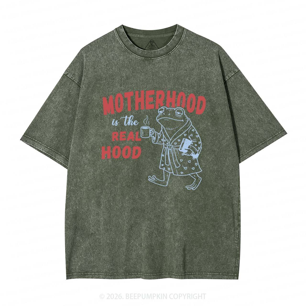 Motherhood Is The Real Hood Adult Washed T-Shirts