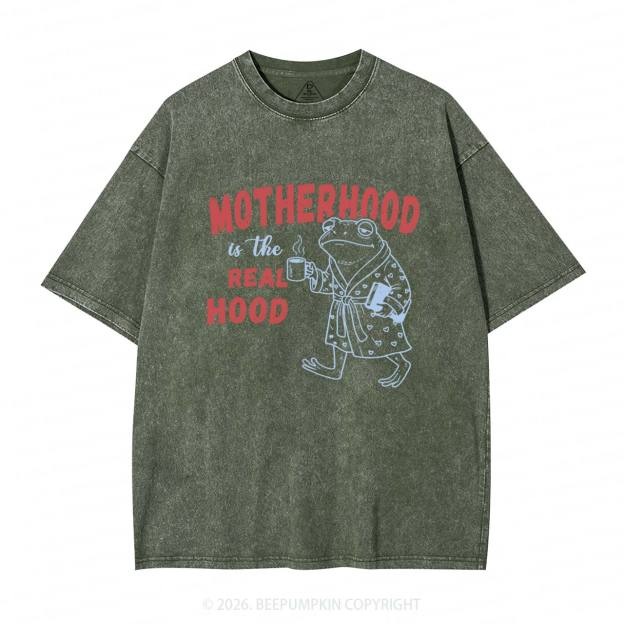 Motherhood Is The Real Hood Adult Washed T-Shirts