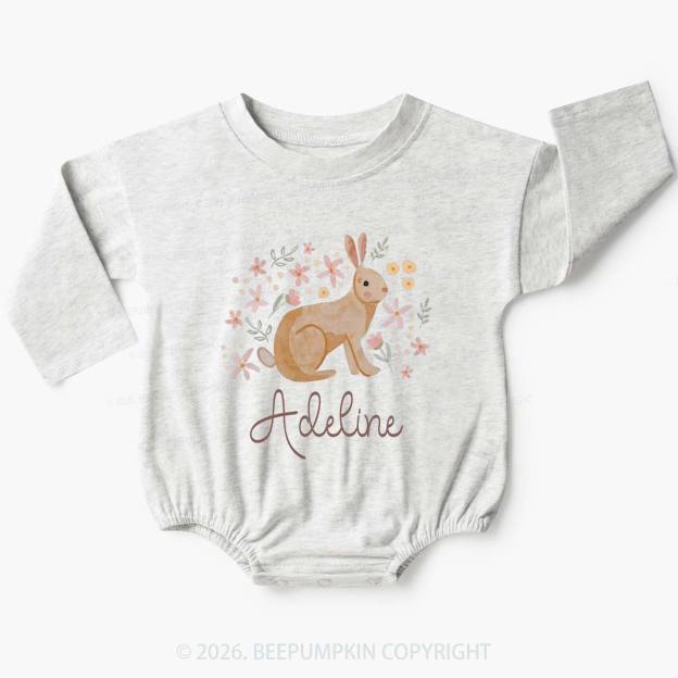 Personalized Watercolor Bunny Blooms Baby Bubble Romper