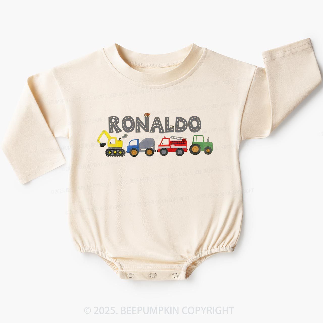 Personalized Name Boy Constructions Vehicles Baby Bubble Romper Beepumpkin