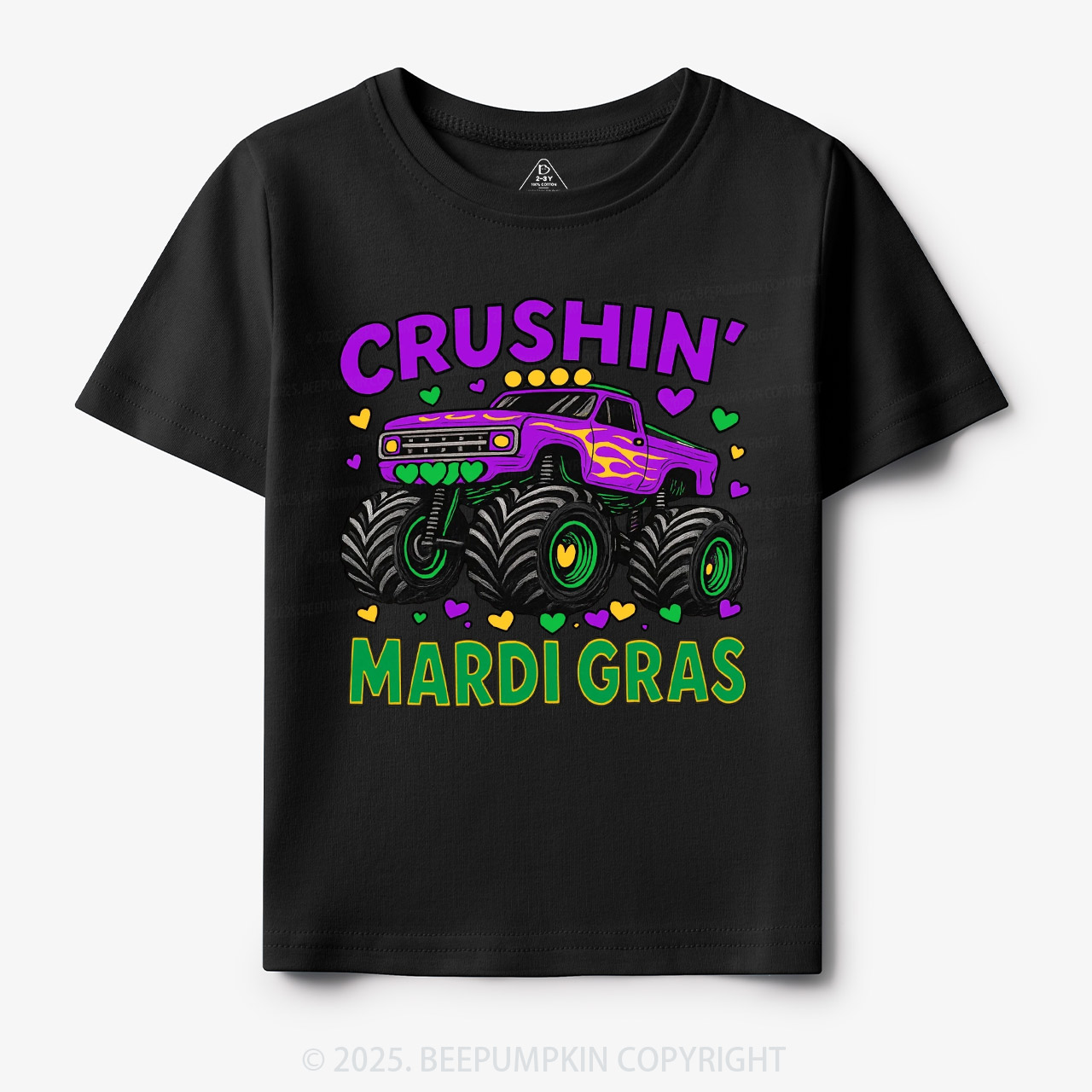 Crushin' Mardi Gras Monster Truck Toddler&Kid's Tees Beepumpkin