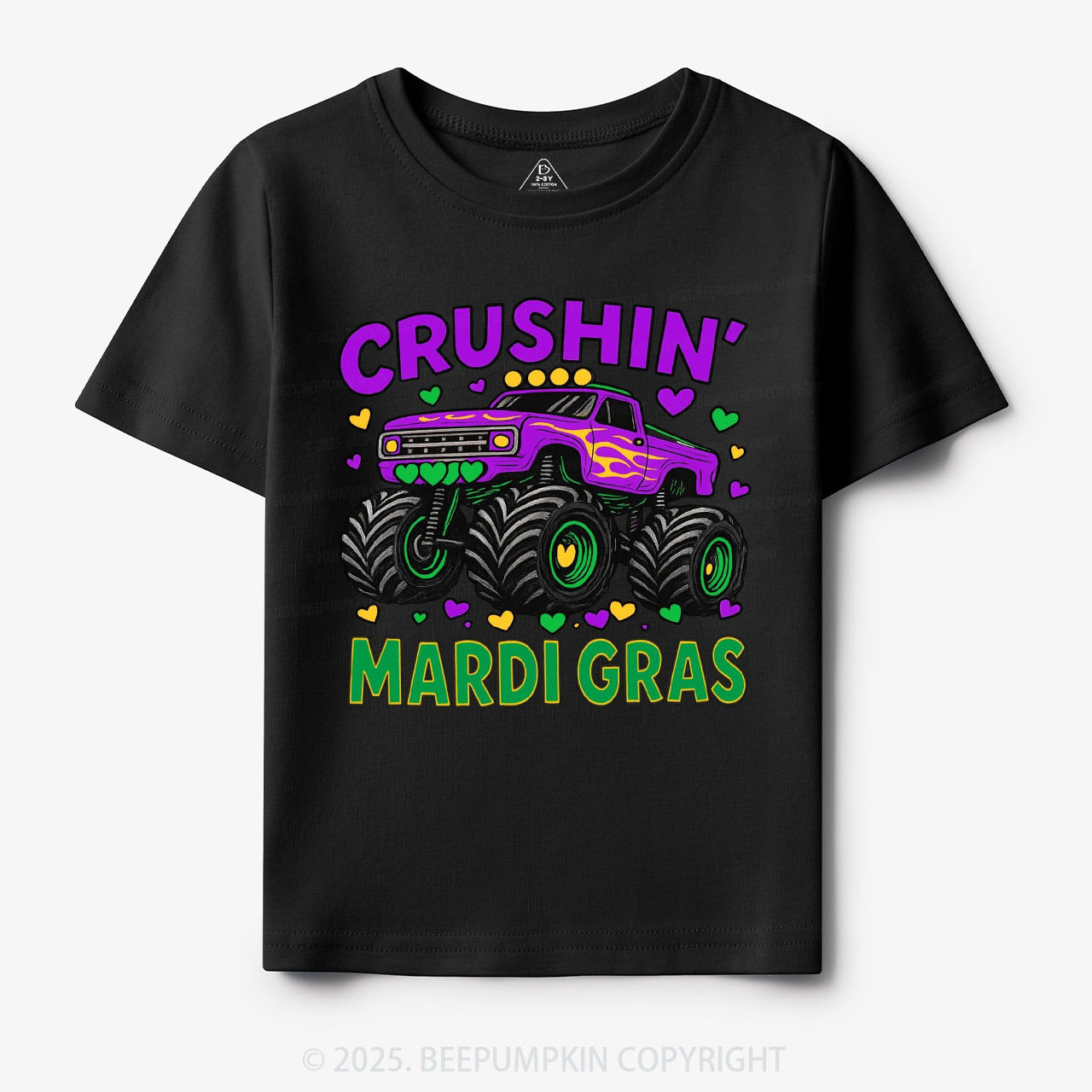 Crushin' Mardi Gras Monster Truck Toddler&Kid's Tees Beepumpkin