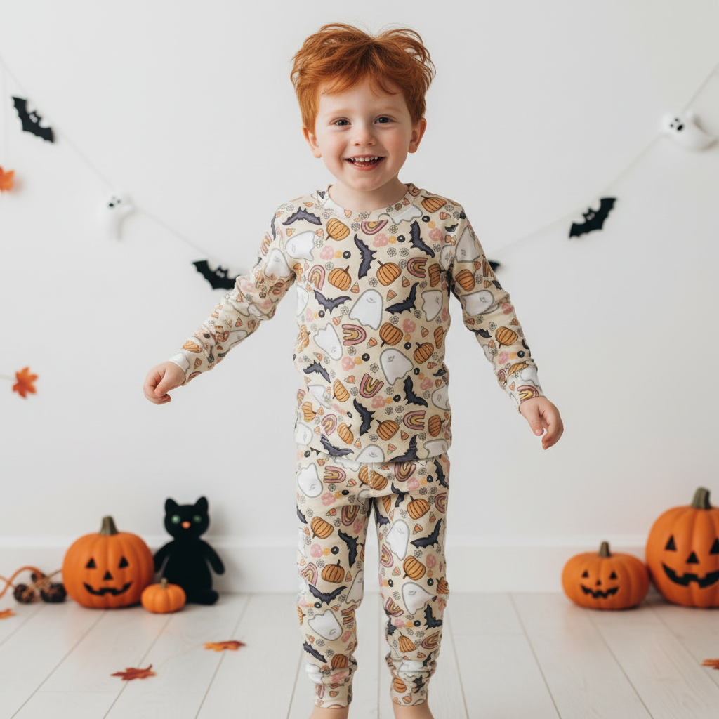 Pumpkin Imp Two-Piece Pajama Set For Kids