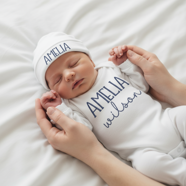 2 Pieces Personalized Baby Rompers Sets (Big Letters)