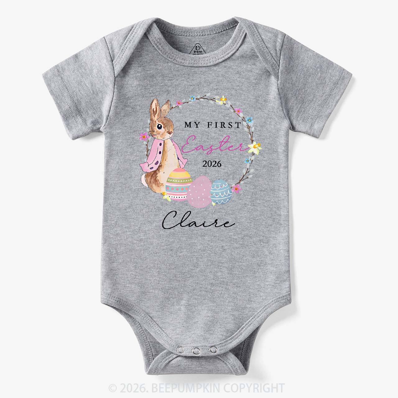 Personalized Spring Bunny Bloom First Easter Baby Bodysuit
