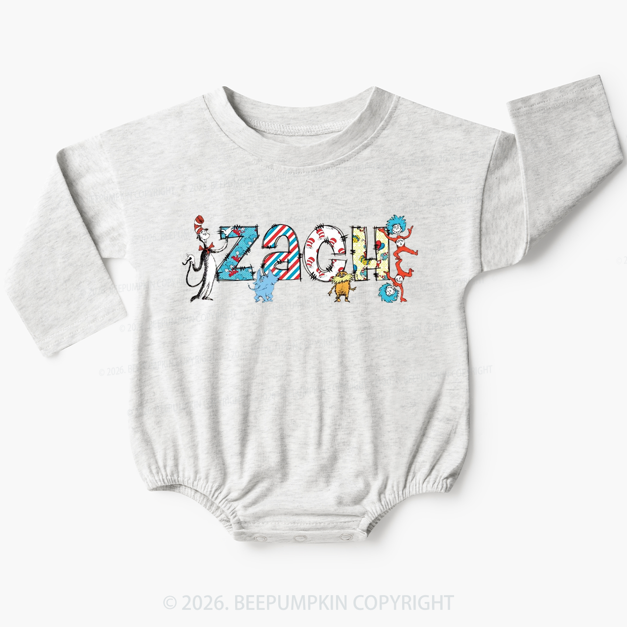 Personalized Seuss‑Style Letter Art Baby Bubble Romper
