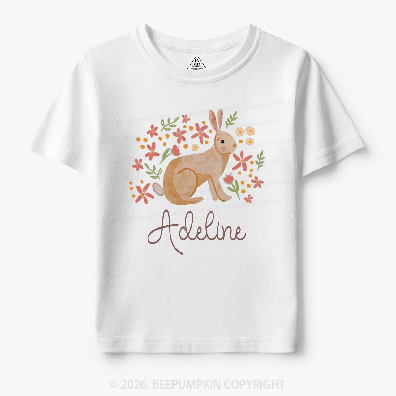 Personalized Watercolor Bunny Blooms Toddler&Kid's Tees