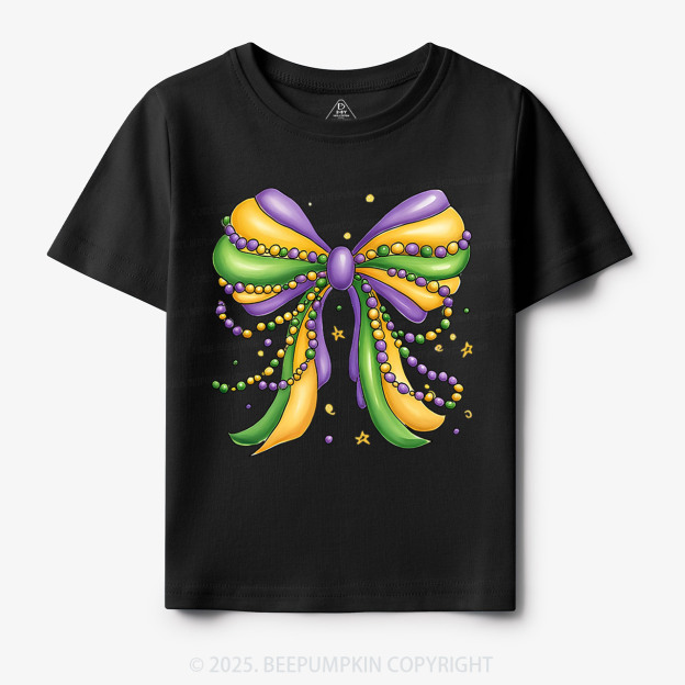 Mardi Gras Ribbon Bow Toddler&Kid's Tees Beepumpkin