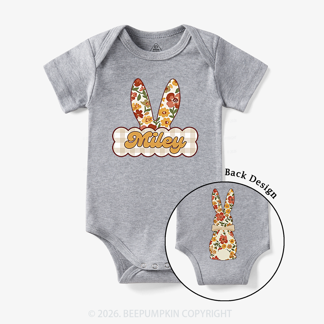 Personalized Vintage Floral Bunny Baby Bodysuit