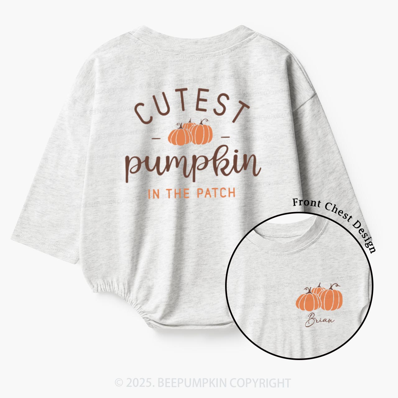 Personalized Fall Pumpkin Bruh Baby Bubble Romper Beepumpkin