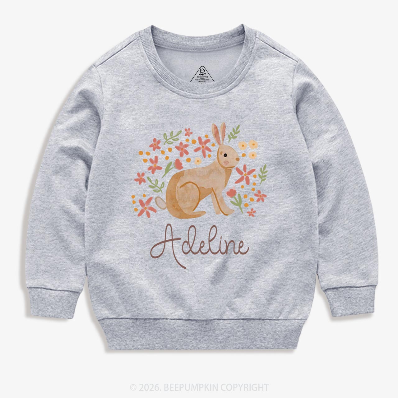 Personalized Watercolor Bunny Blooms Kid's Sweatshirt