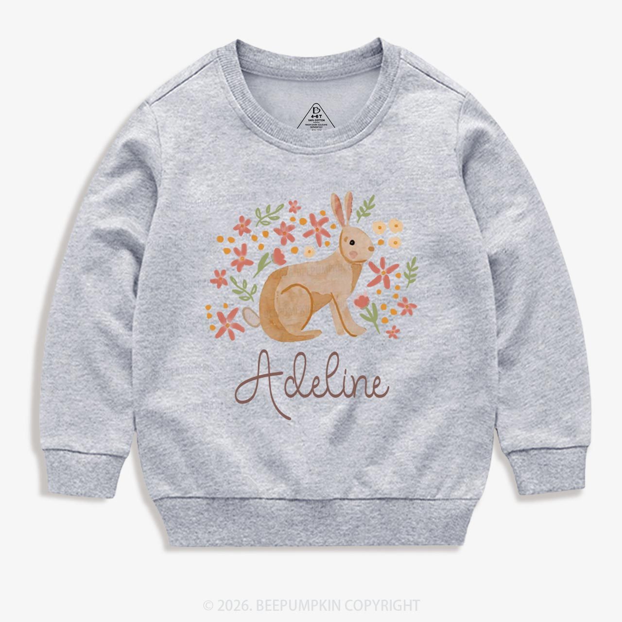 Personalized Watercolor Bunny Blooms Kid's Sweatshirt