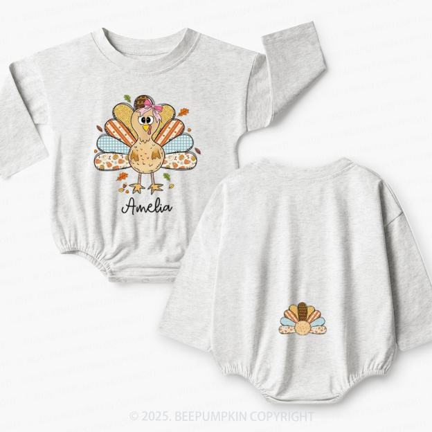 Personalized Little Turkey Thanksgiving Baby Bubble Romper Beepumpkin