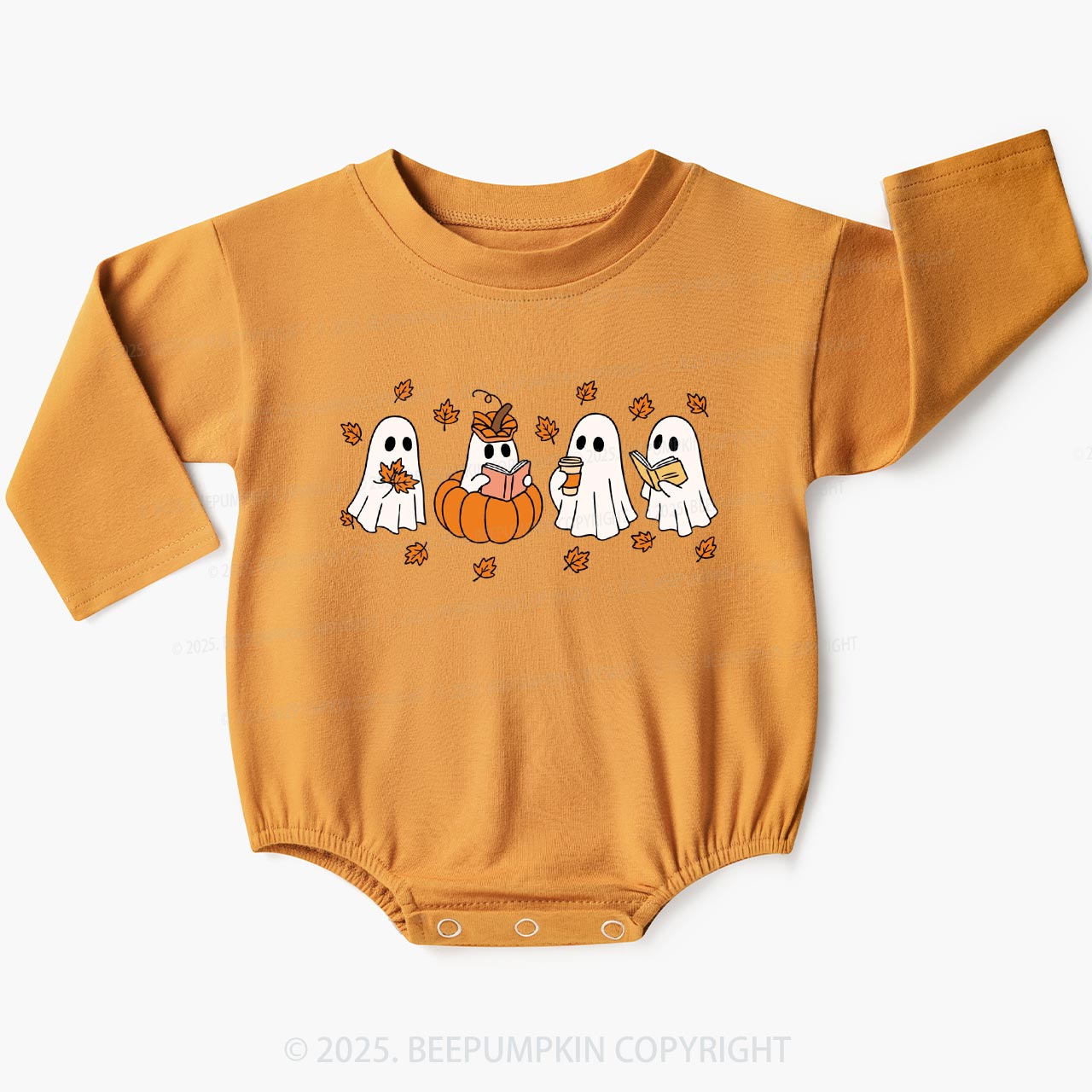 Little Ghost Reading Books Baby Bubble Romper Beepumpkin