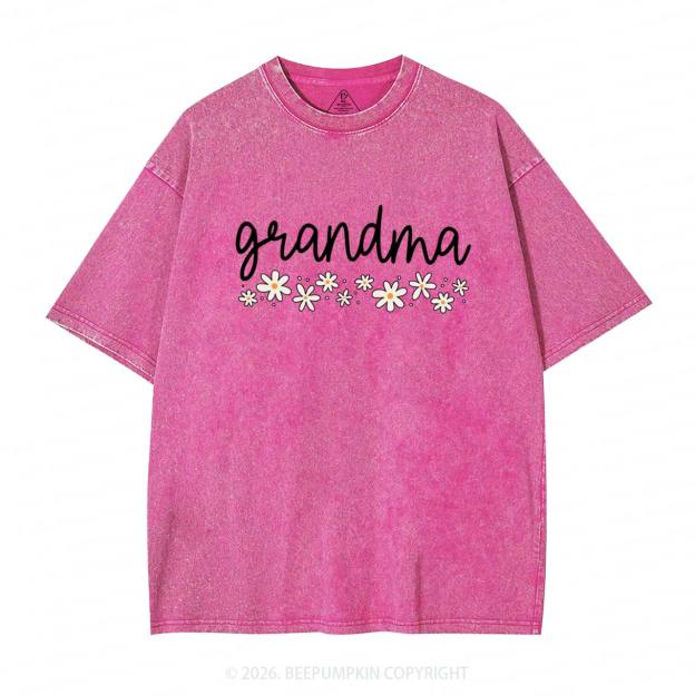 Daisy Floral Grandma Adult Washed T-Shirts
