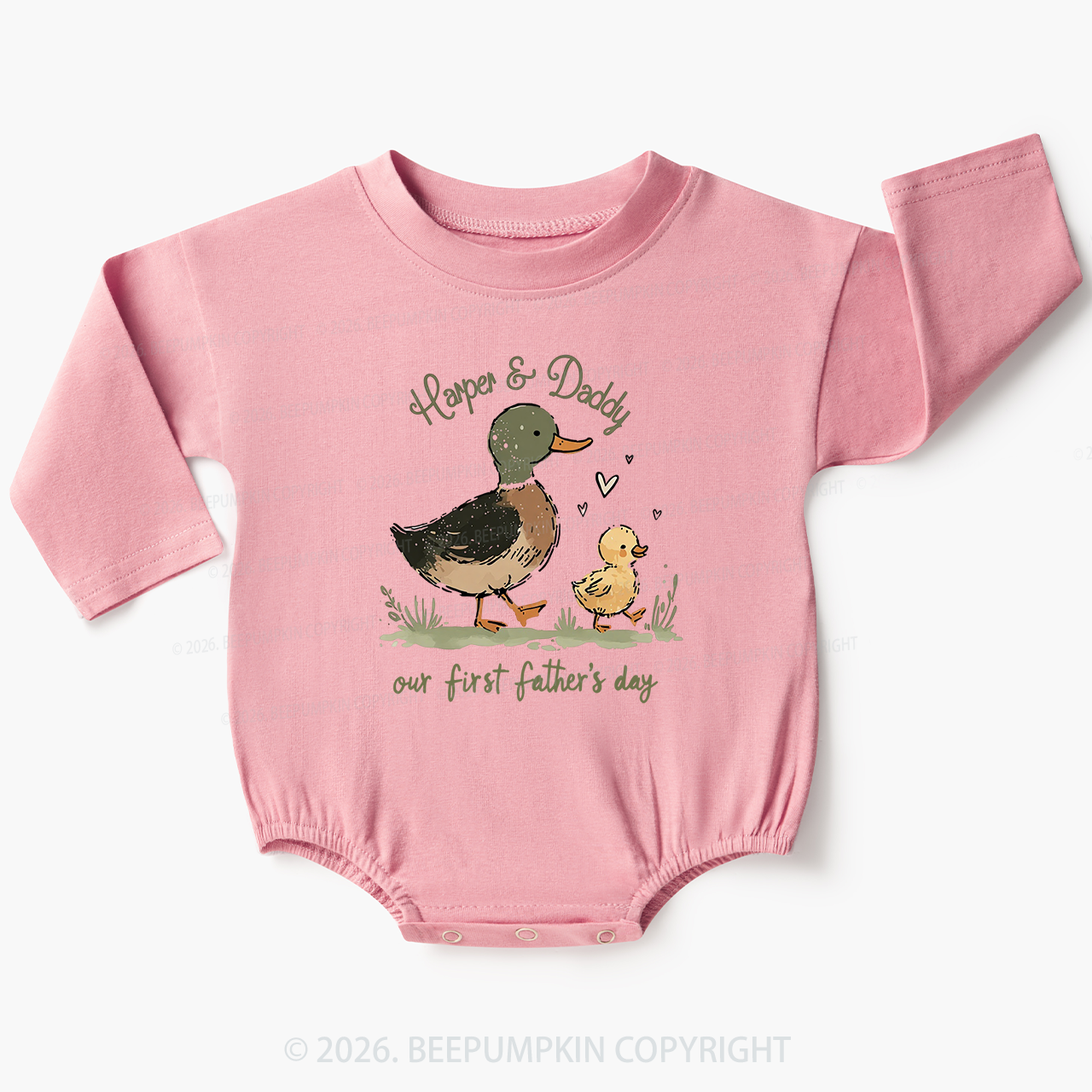 Personalized Duck Hunter First Father's Day Baby Bubble Romper