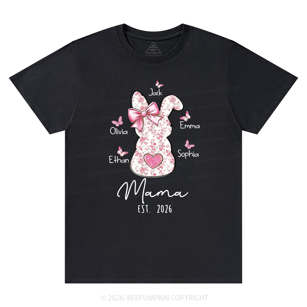 Personalised Pink Floral Butterfly Bunny Easter T-Shirt