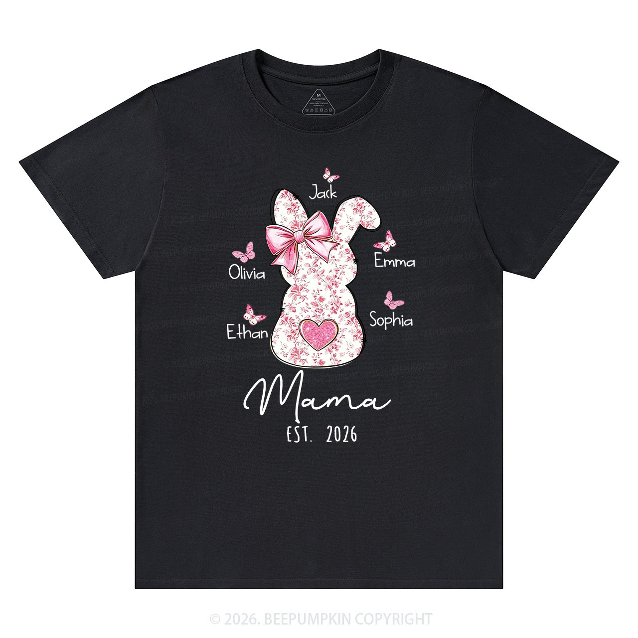 Personalised Pink Floral Butterfly Bunny Easter T-Shirt