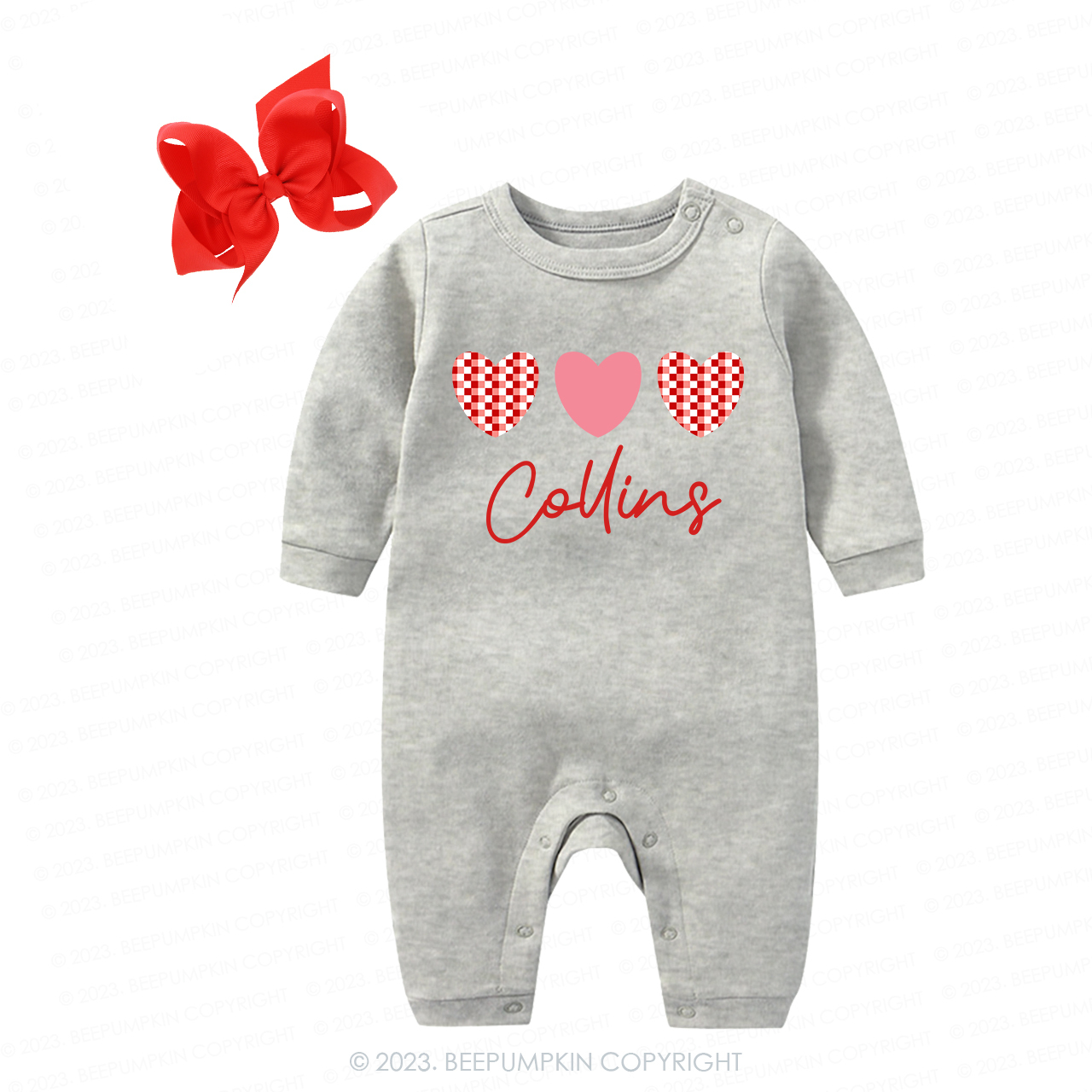 Personalized Plaid Heart Valentine's Day Baby Coming Home Outfit