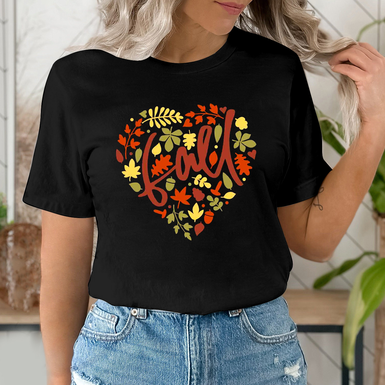 Pretty Fall Heart In Leaves Tees For Her