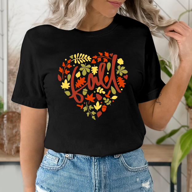 Pretty Fall Heart In Leaves Tees For Her