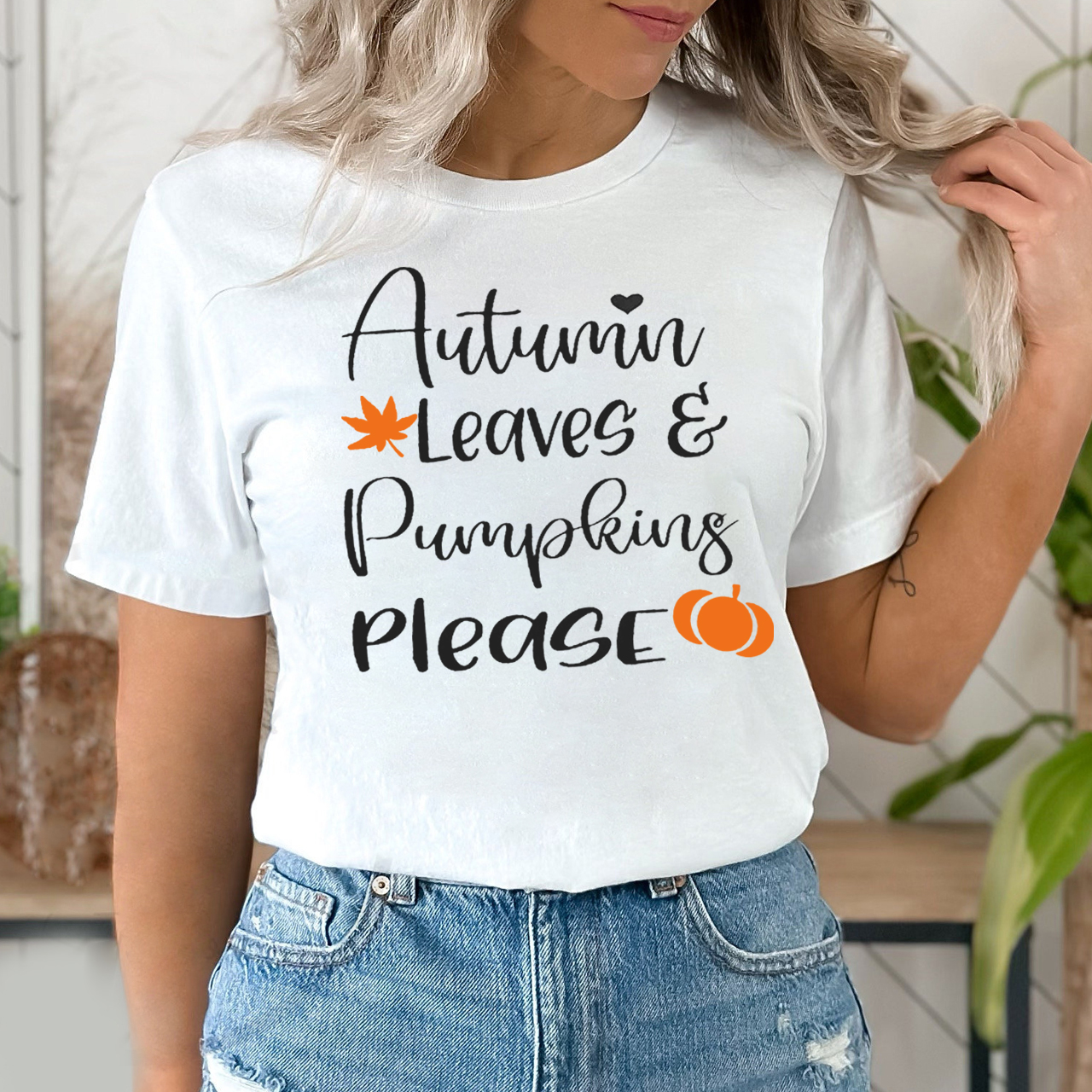 Autumn Leaves and Pumpkins Please Shirt 