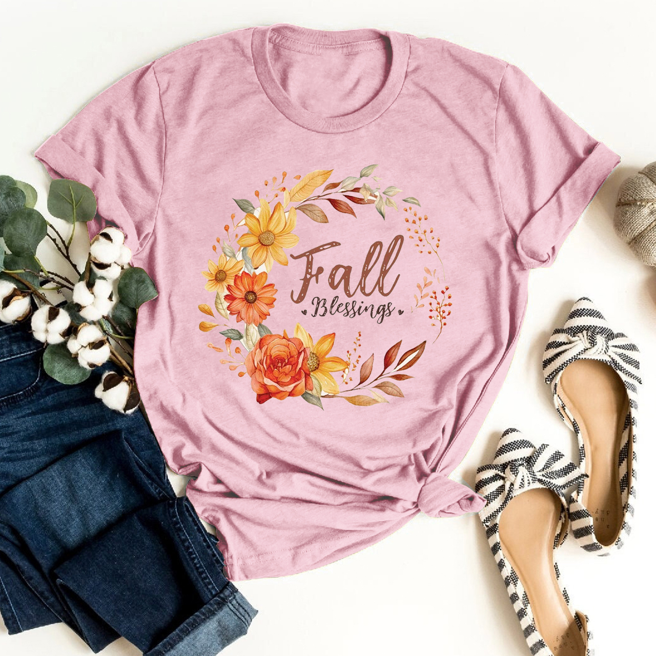 Fall Blessings with Watercolor Flowers Shirt 
