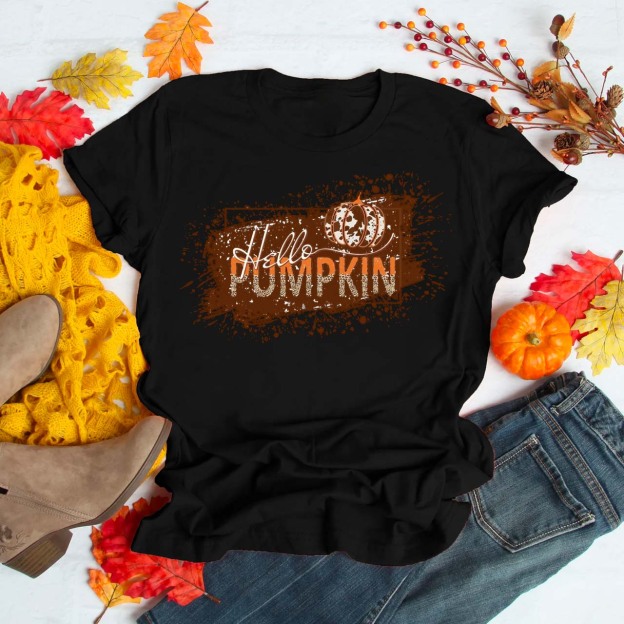  Hello Splatter Paint  Pumpkin Shirt For Her