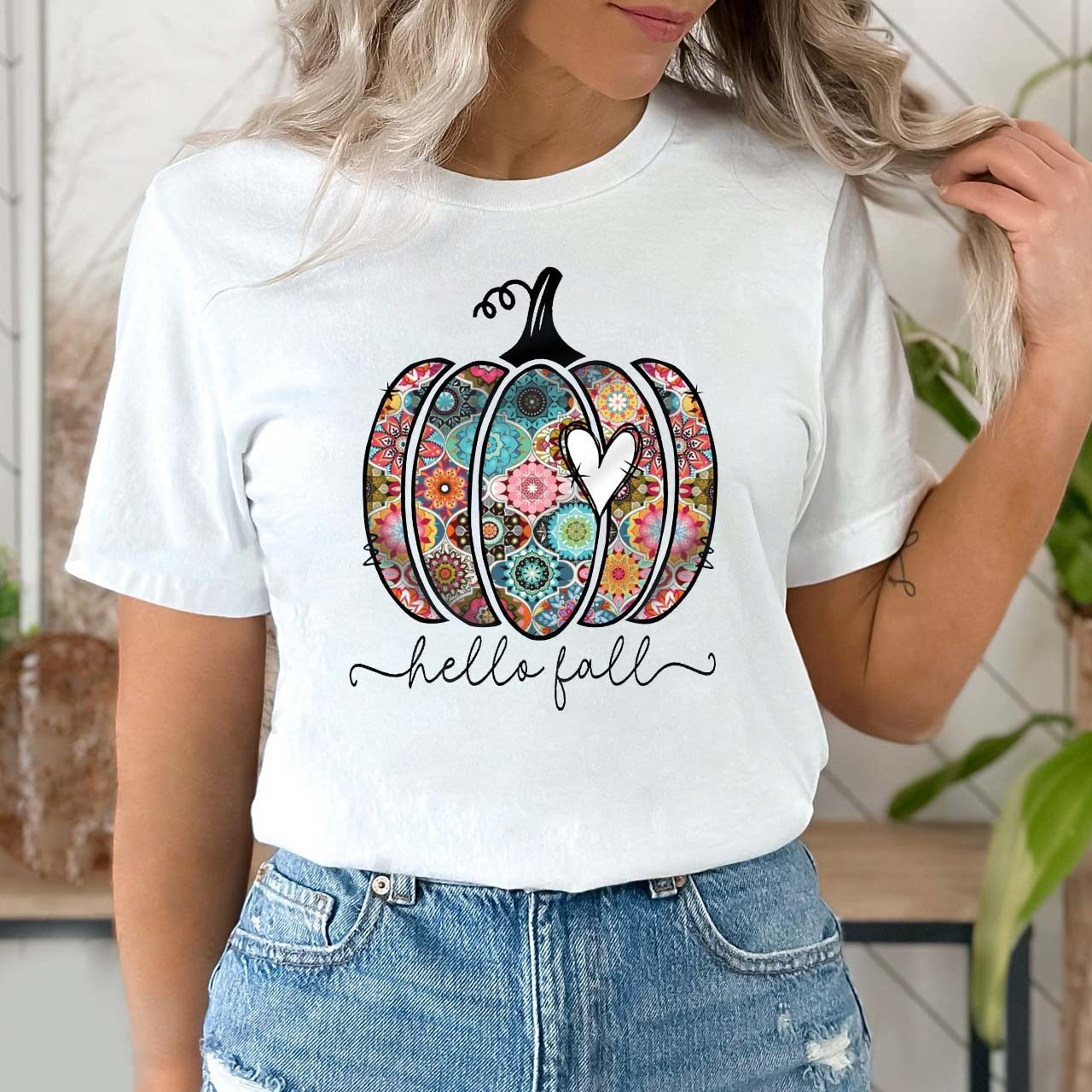 Hello Fall Pumpkin Silhouette Shirt For Her