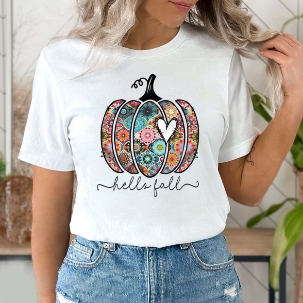 Hello Fall Pumpkin Silhouette Shirt For Her