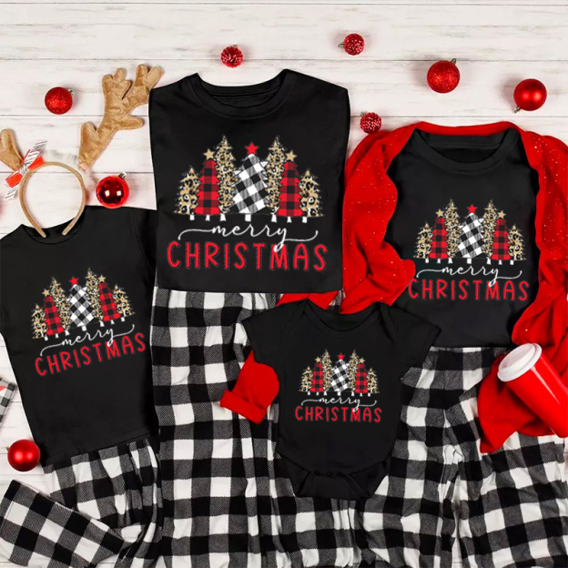 Leopard Print Christmas Tree Matching Shirt For Family