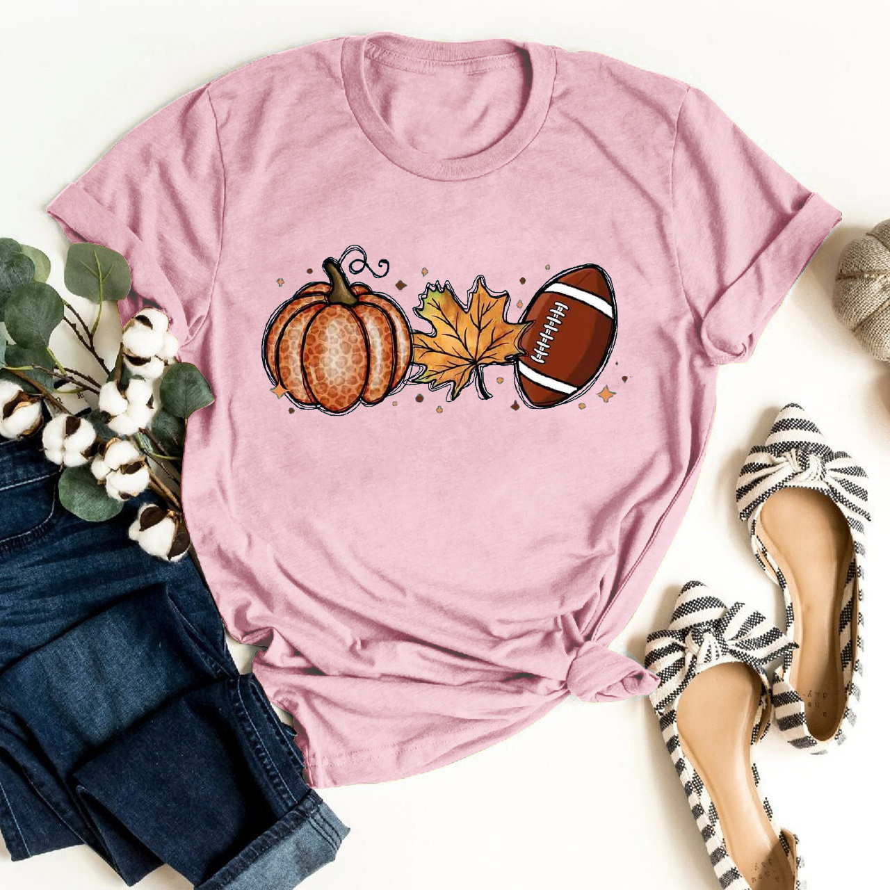 Fall Leaf And FootballShirt For Her