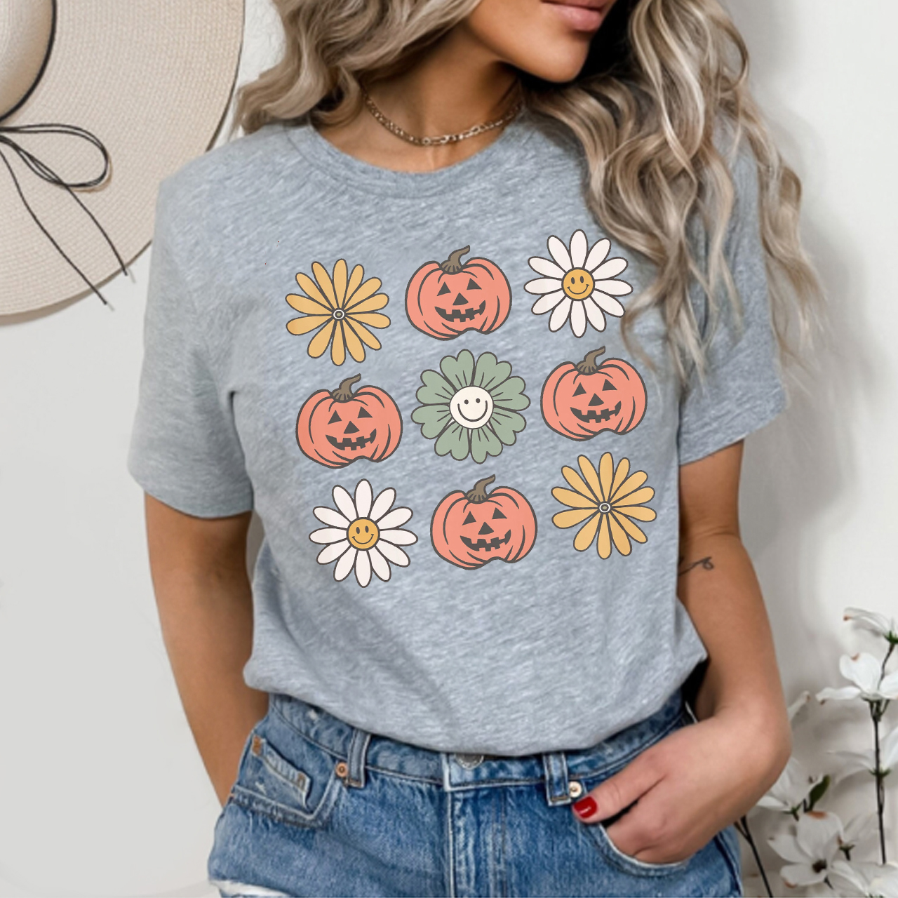 Vintage Floral Pumpkins Shirt For Her